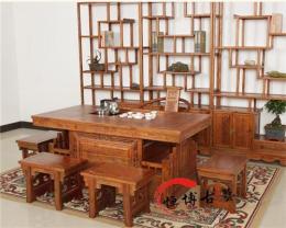 茶桌椅组合实木仿古中式家具 榆木功夫茶桌